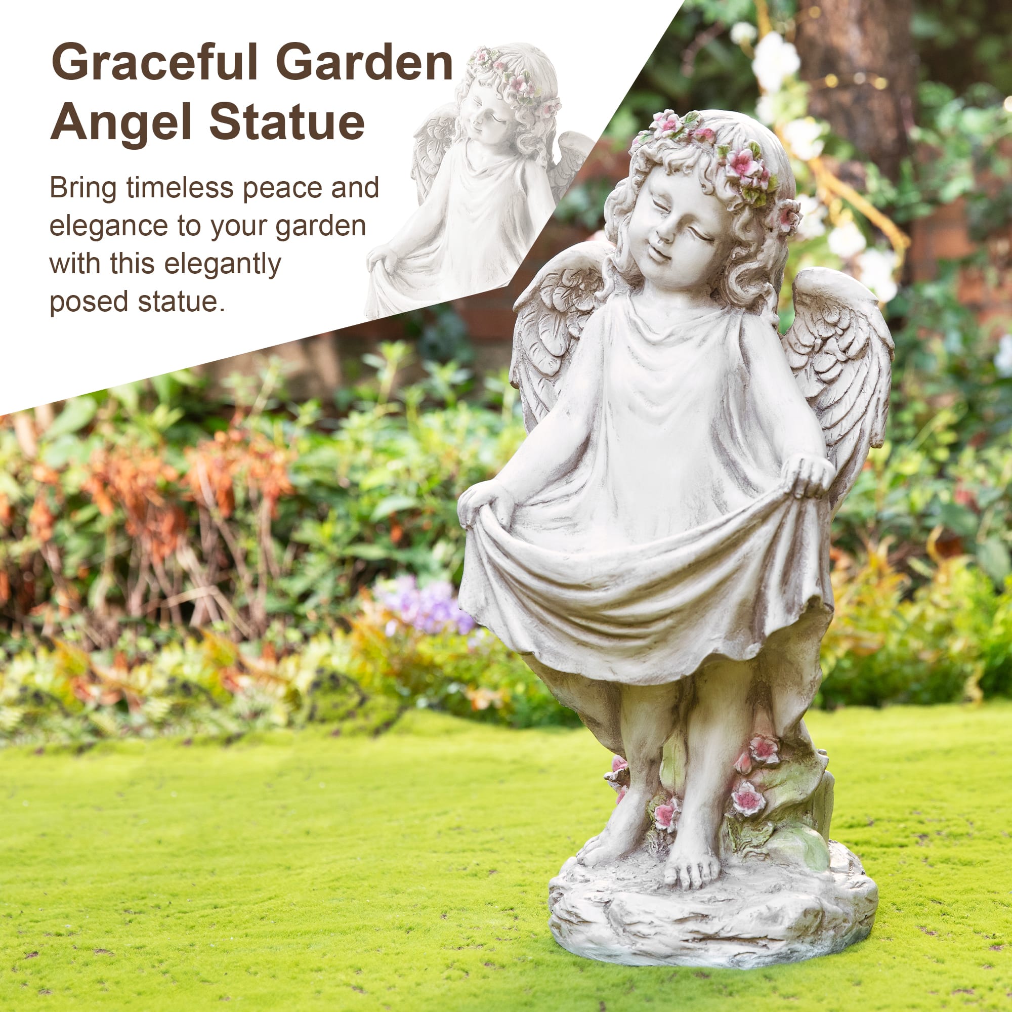 Glitzhome® 21" MGO Angel Garden Statue with Birdfeeder